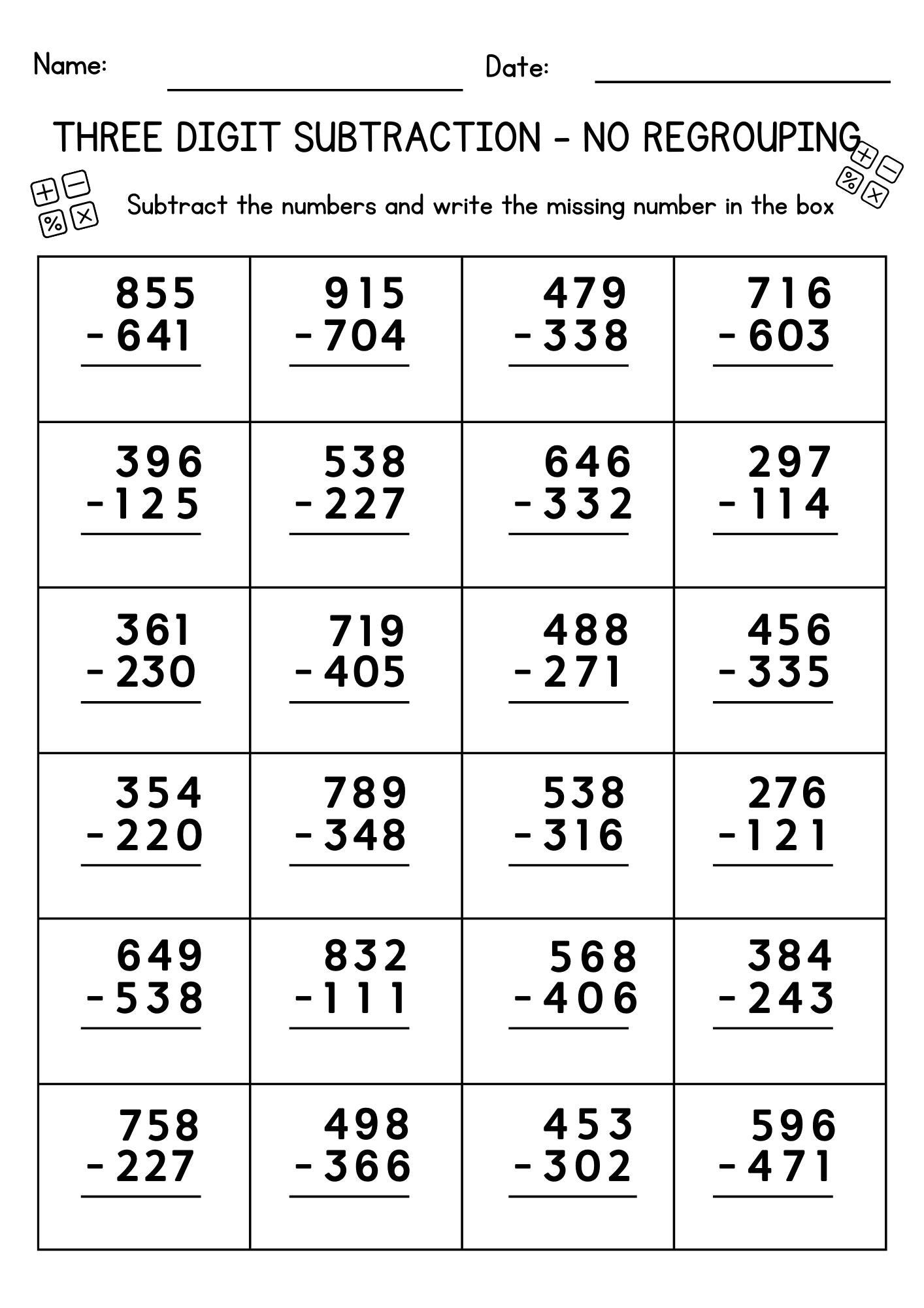 3 digit subtraction with regrouping worksheets