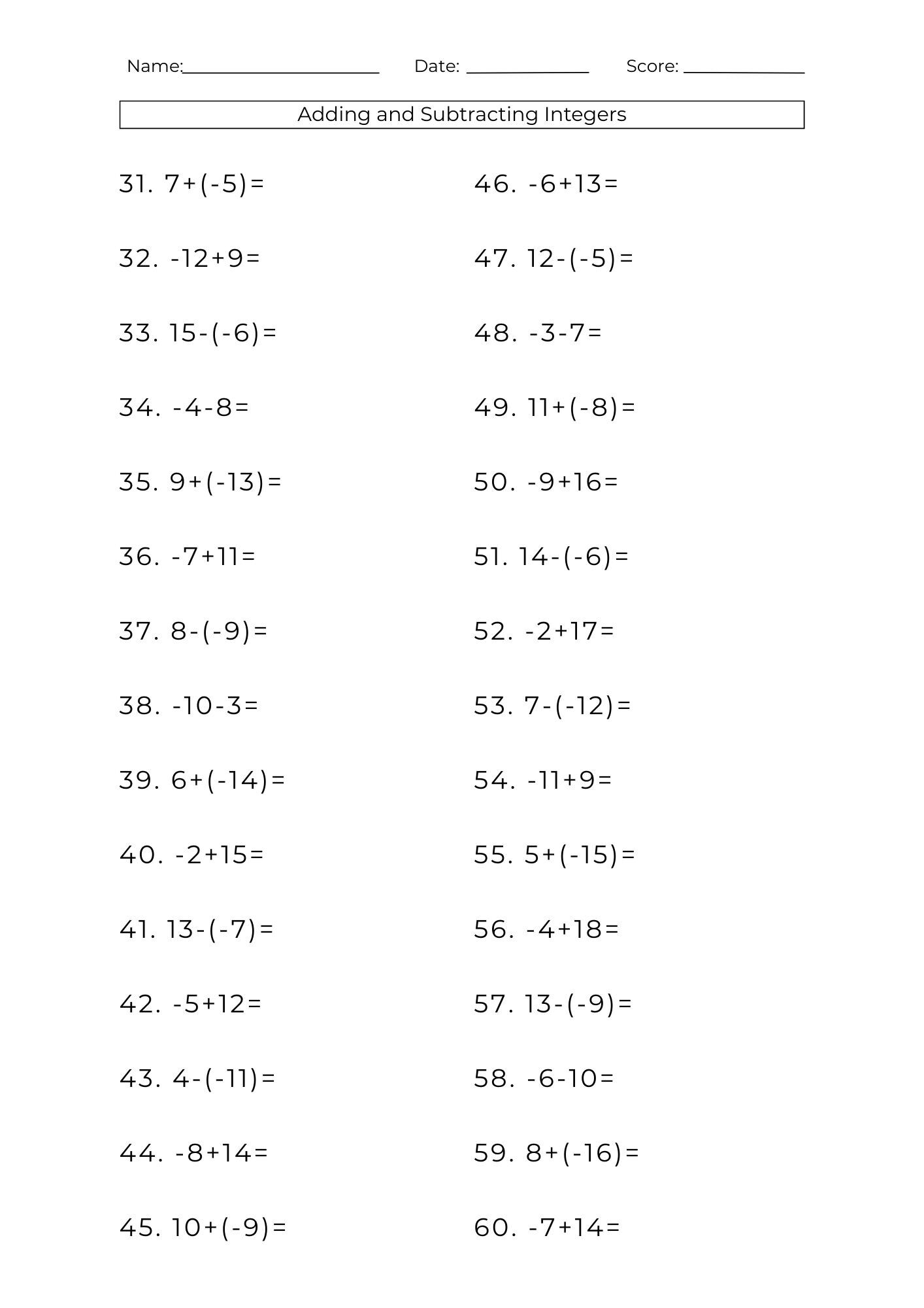 10 Printable Addition Subtraction Integers Worksheets Math Problems PDF Etsy Israel 10 Printable Addition Subtraction Integers Worksheets Math Problems PDF Etsy Israel