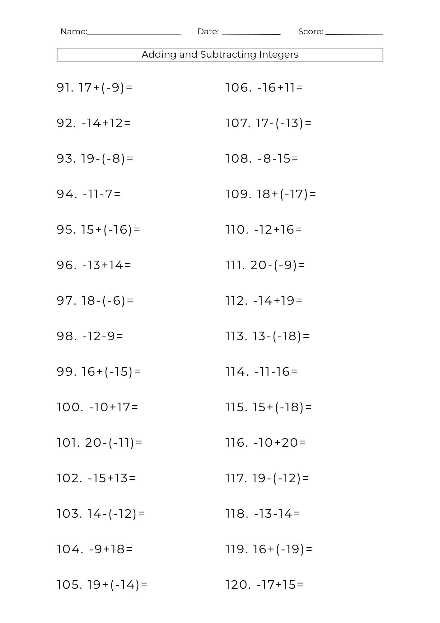 10 Printable Addition Subtraction Integers Worksheets Math Problems PDF Etsy Israel 10 Printable Addition Subtraction Integers Worksheets Math Problems PDF Etsy Israel
