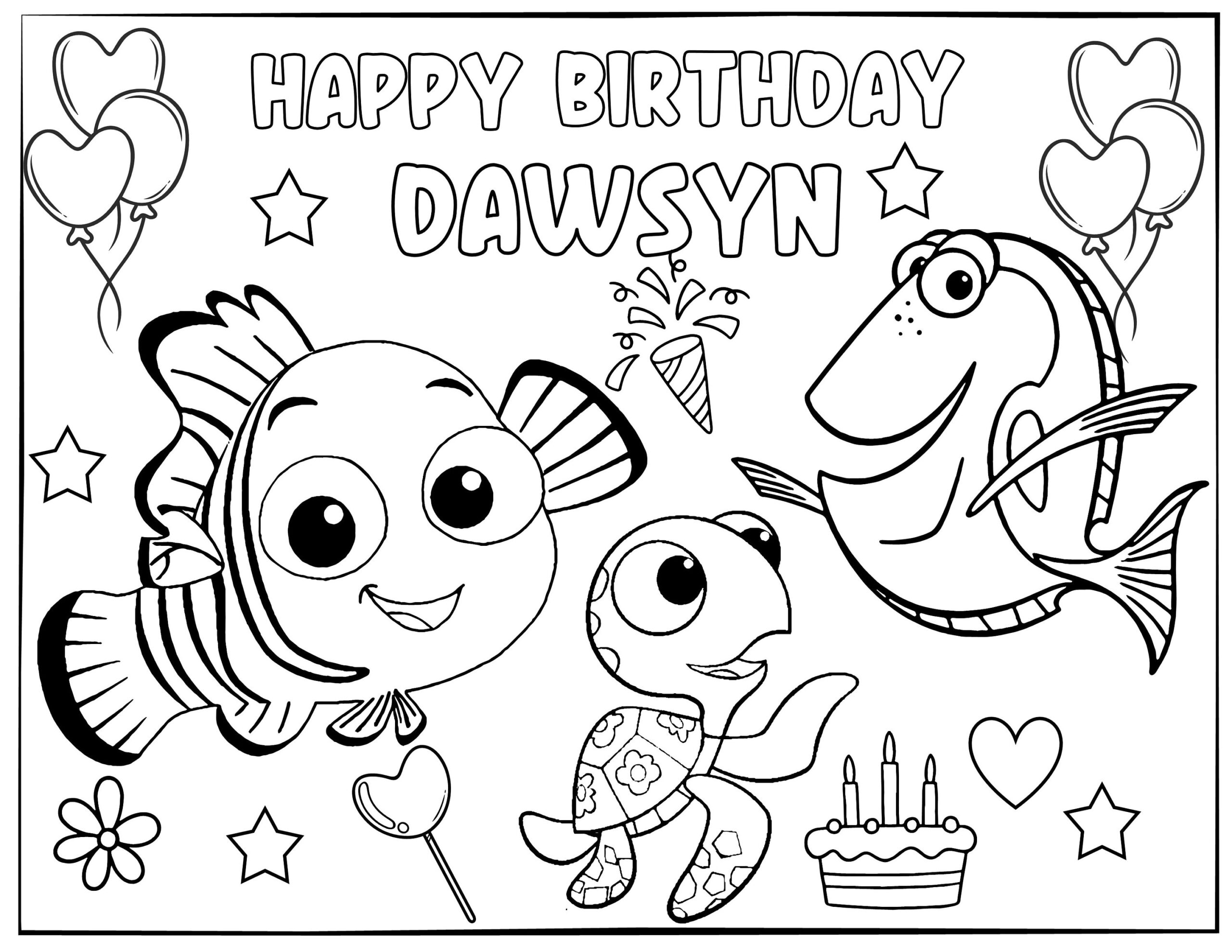 10 Printable Nemo Coloring Page For Birthday Personalized With Name PDF Format Etsy