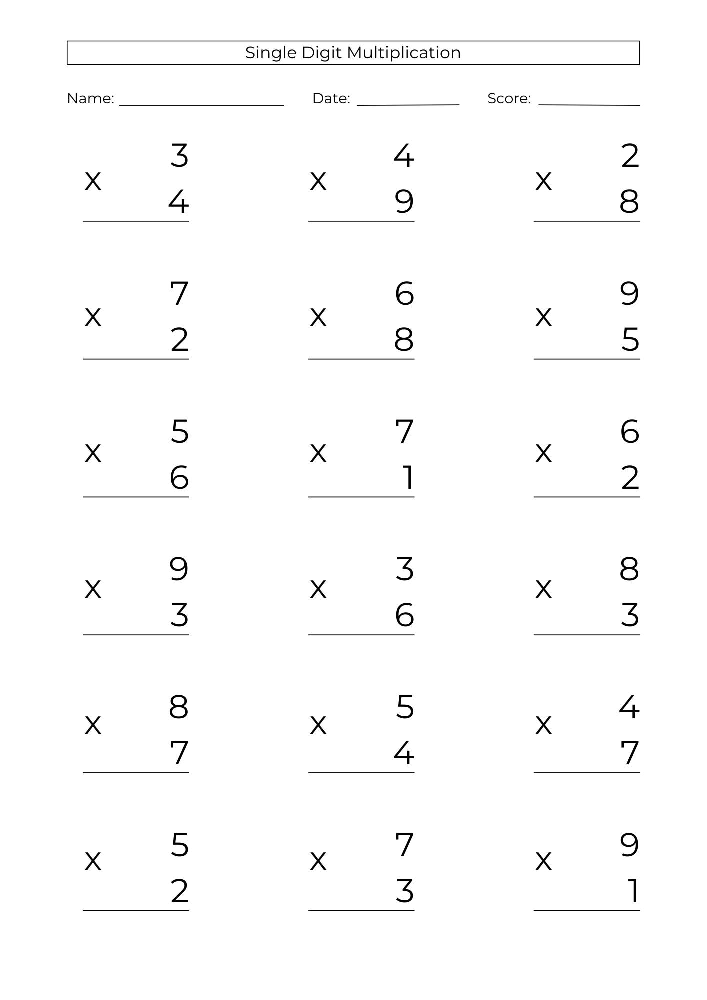 single digit multiplication practice worksheets single digit multiplication practice worksheets