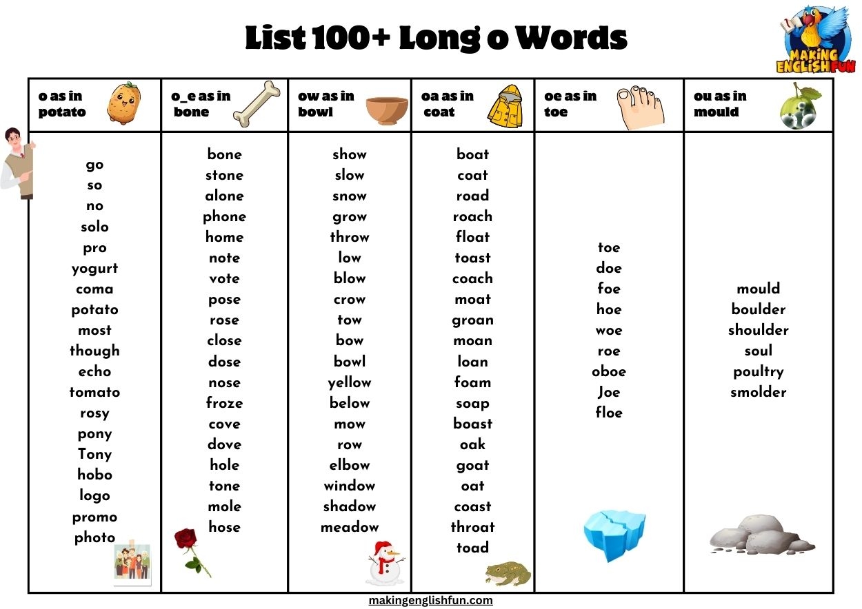 100 FREE Printable Long O Words List Making English Fun