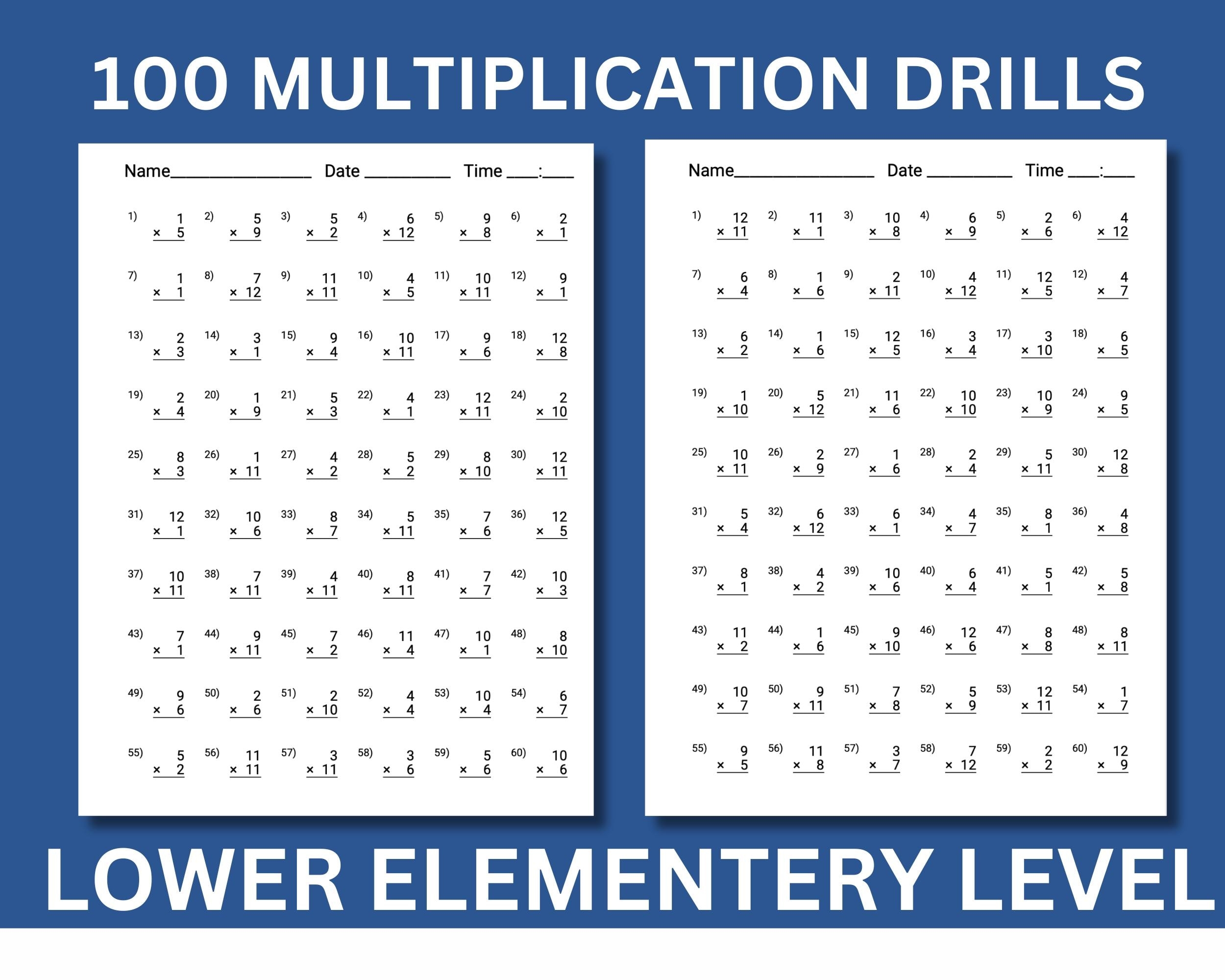 100 Multiplication Drills Worksheets Math Facts 1 12 printable PDF Etsy