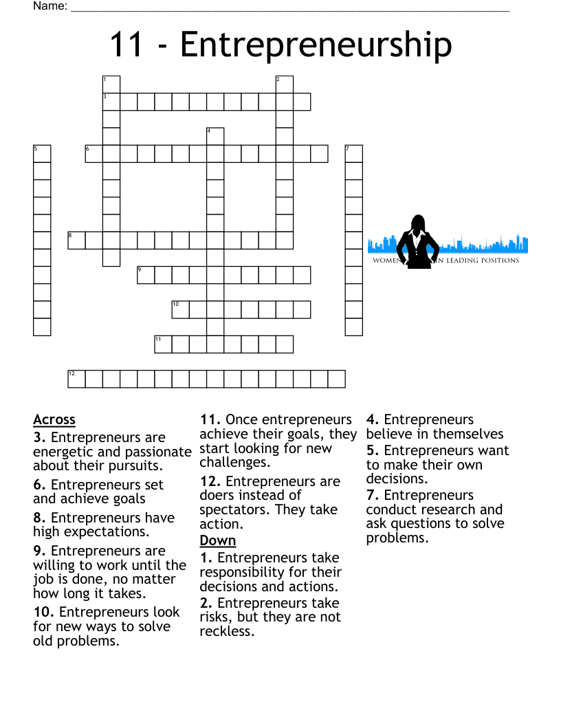 11 Entrepreneurship Crossword WordMint 11 Entrepreneurship Crossword WordMint