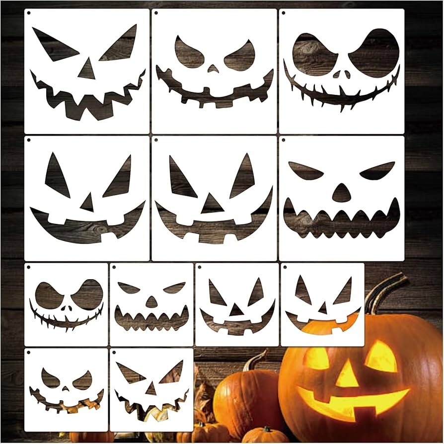 12 Pcs Halloween Pumpkin Carving Stencils Plastic Reusable Large Pumpkin Face Stencil For Painting On Wood DIY Craft Box Shirt 12 Face Stencils Amazon ca Home 12 Pcs Halloween Pumpkin Carving Stencils Plastic Reusable Large Pumpkin Face Stencil For Painting On Wood DIY Craft Box Shirt 12 Face Stencils Amazon ca Home