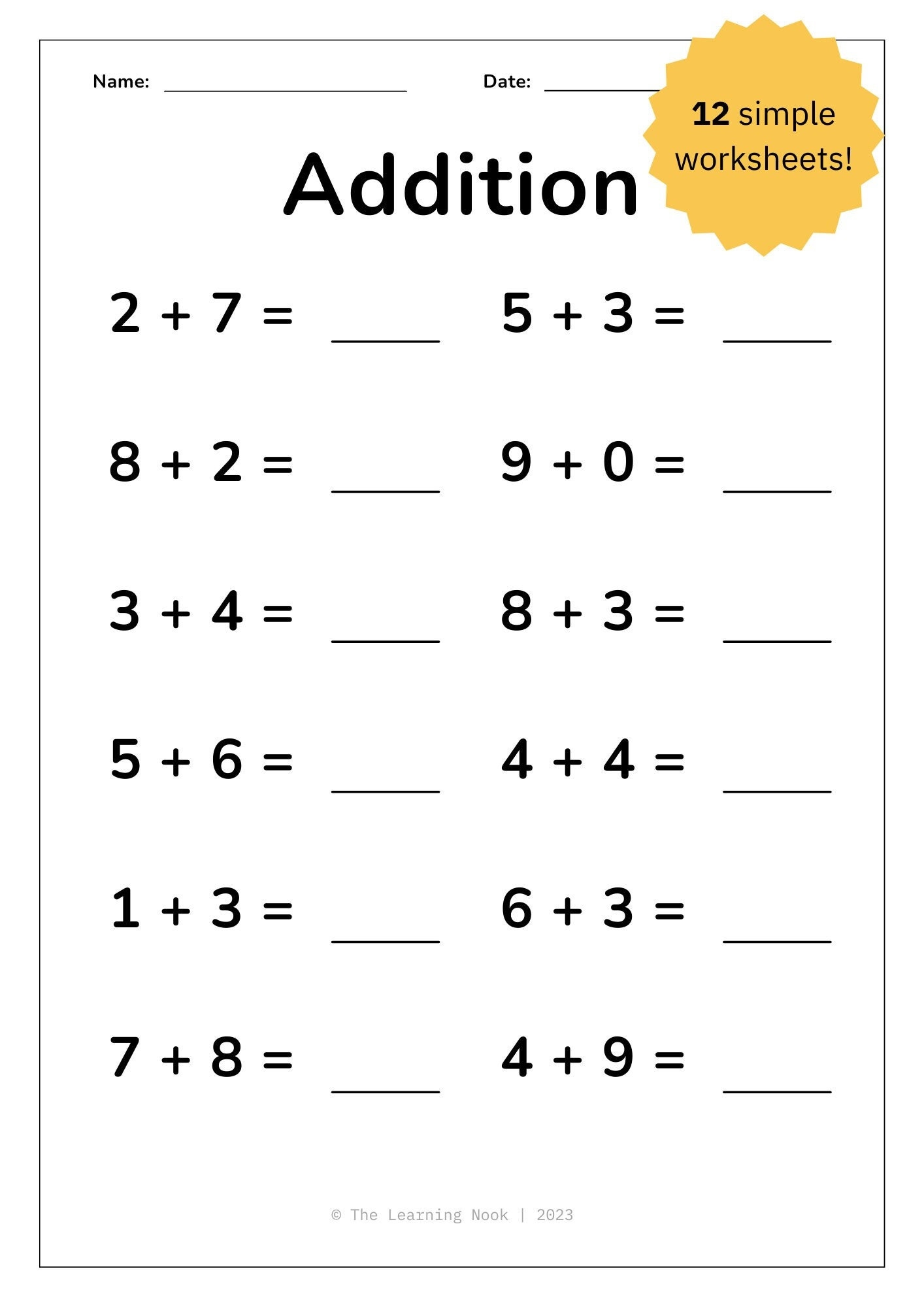 12 Single Digit Addition Worksheets Homeschool Kindergarten First Grade Maths Drills PDF Etsy 12 Single Digit Addition Worksheets Homeschool Kindergarten First Grade Maths Drills PDF Etsy