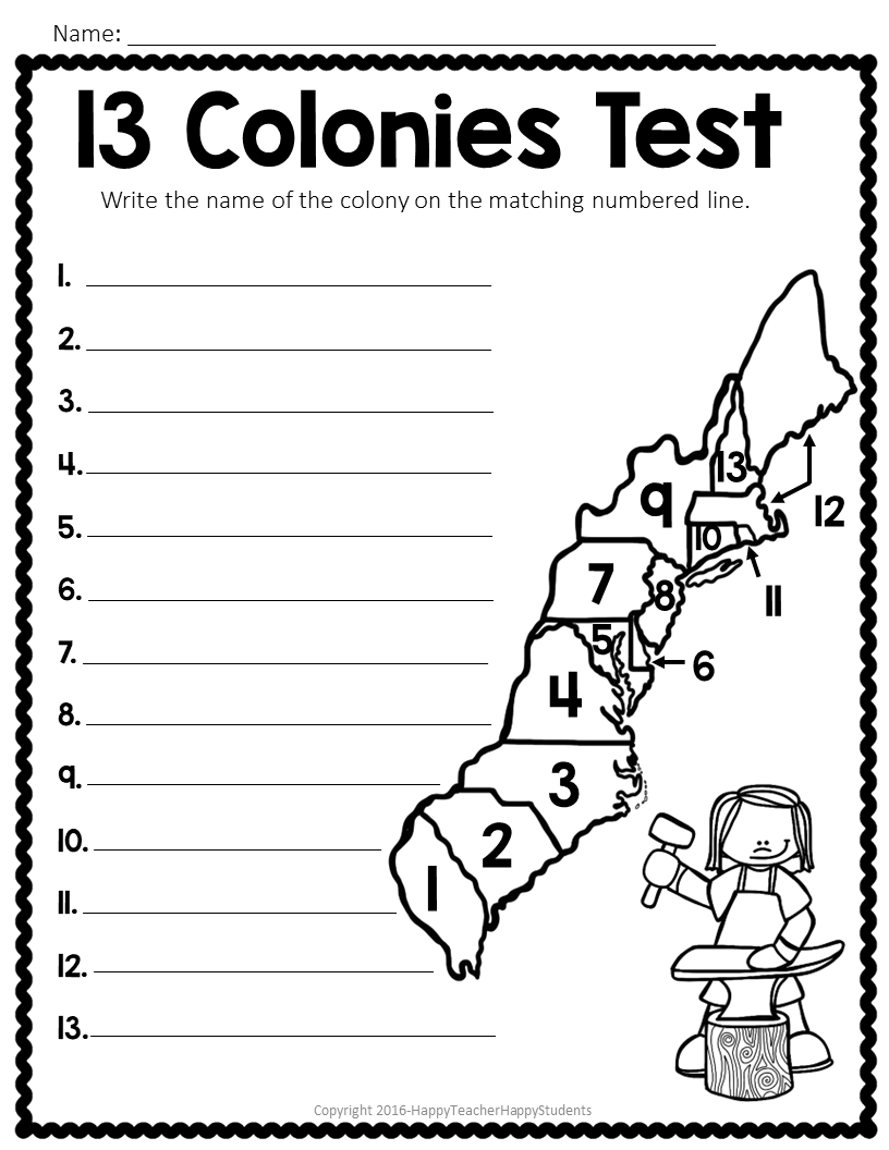 13 Colonies Map Quiz 13 Colonies Map Worksheet Blank 13 Colonies Map 13 Colonies Test Homeschool Made By Teachers