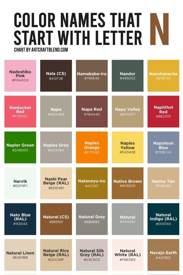 190 Colors That Start With N Color Names Hex RGB CMYK Codes