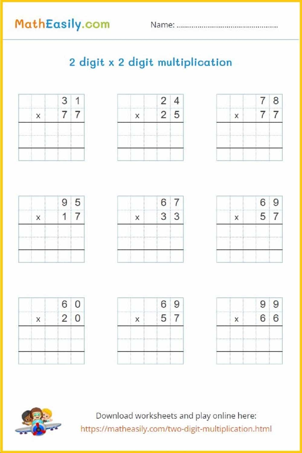 multiplying 2-digit by 2-digit worksheet