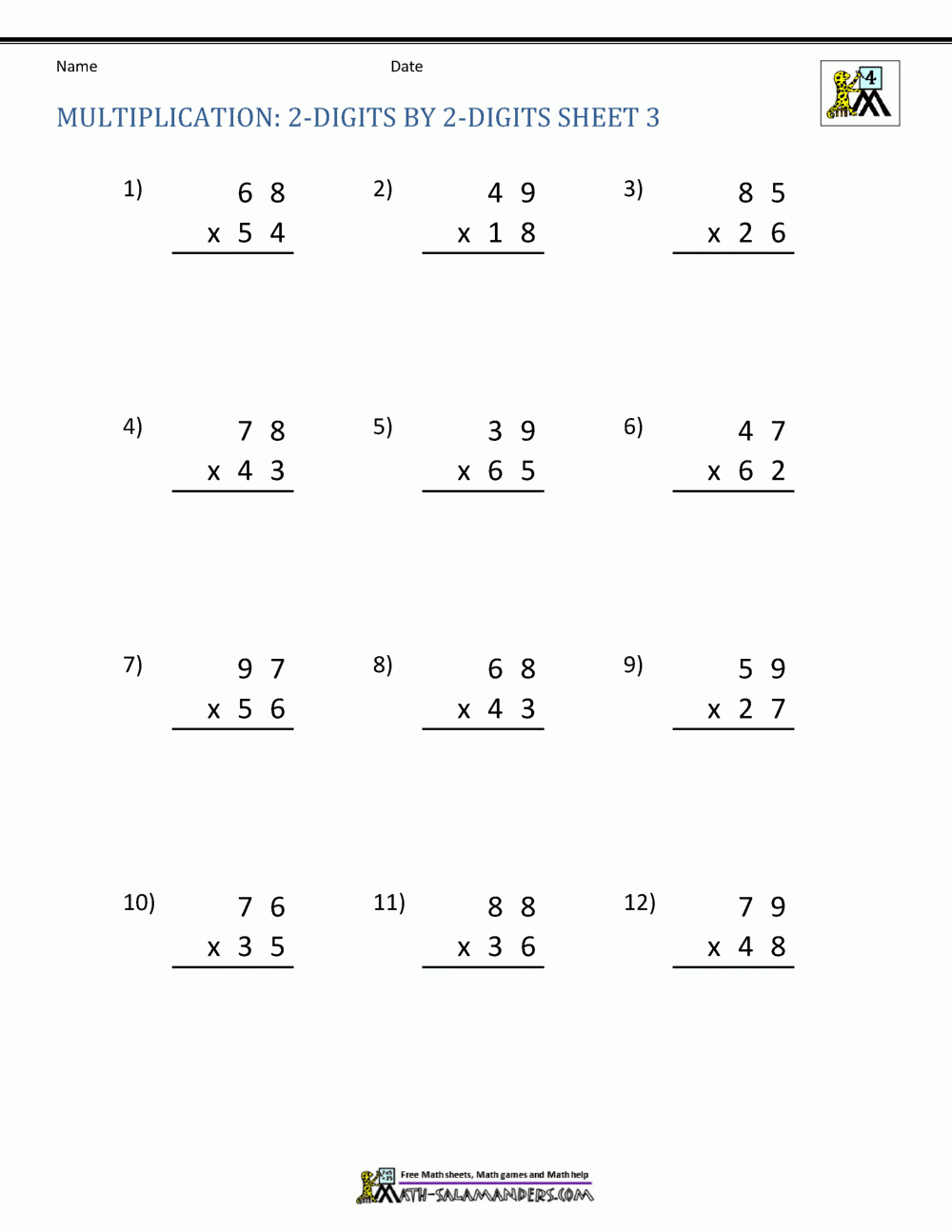 2 Digit Multiplication Worksheet 2 Digit Multiplication Worksheet