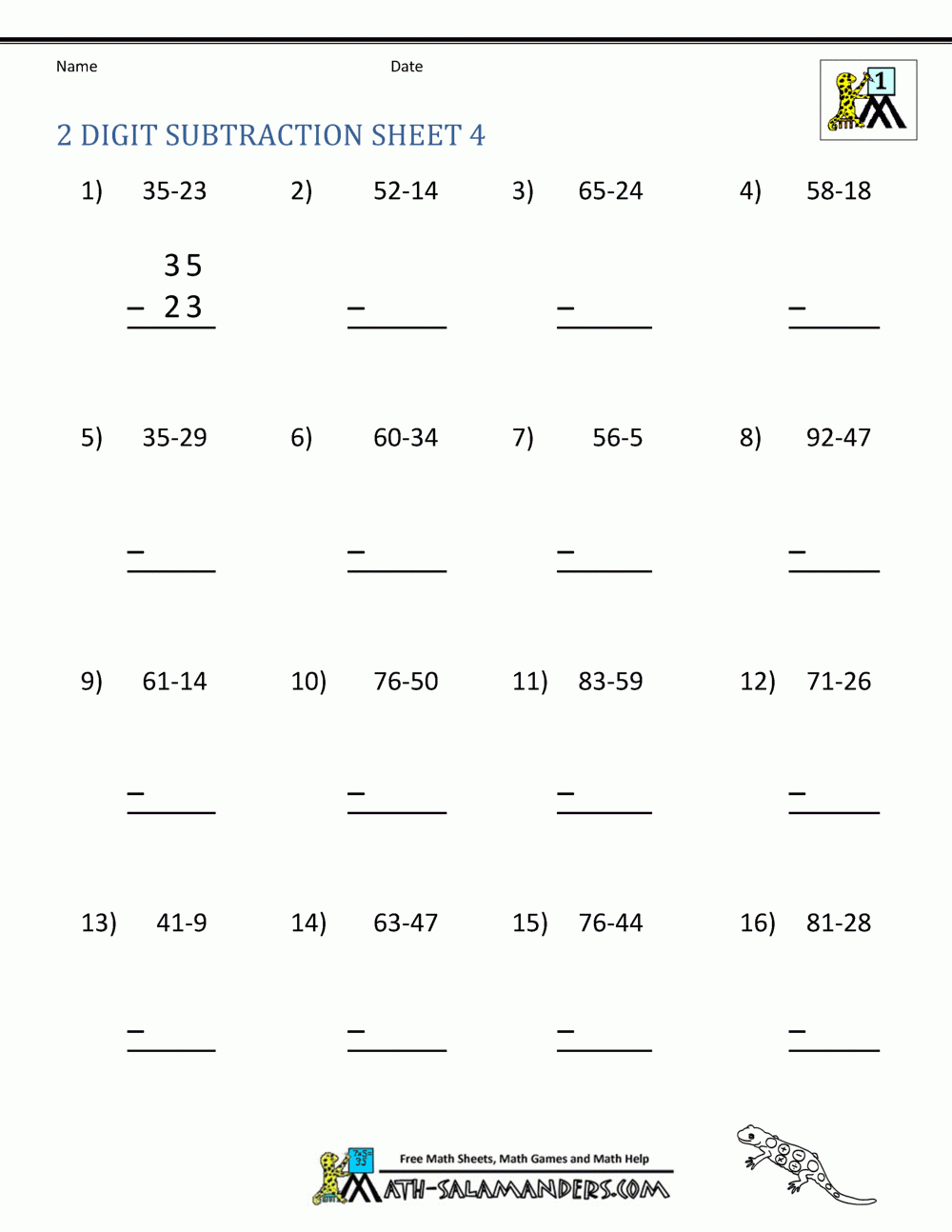 2 Digit Subtraction Worksheets 2 Digit Subtraction Worksheets