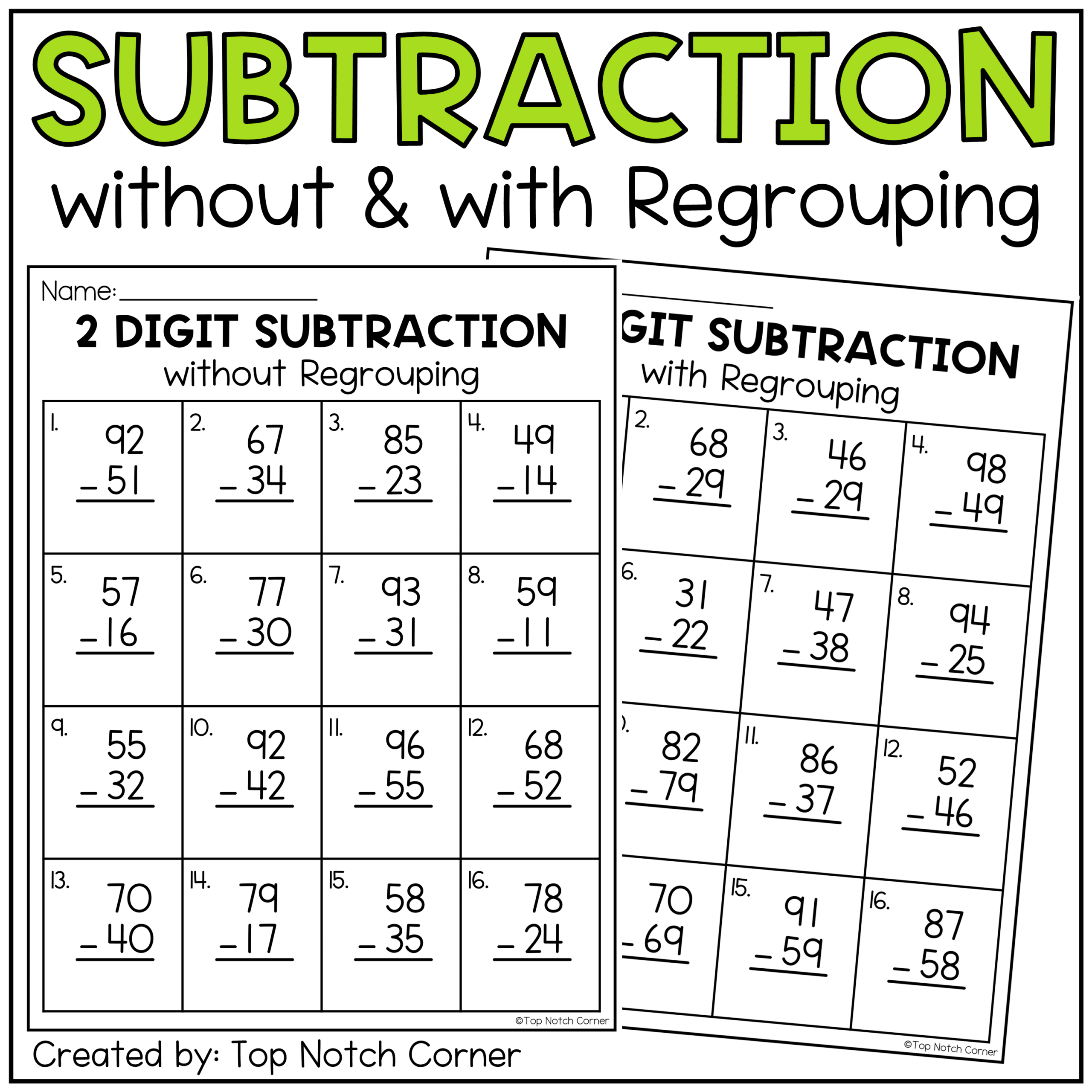 2 Double Digit Subtraction With And Without Regrouping Made By Teachers 2 Double Digit Subtraction With And Without Regrouping Made By Teachers