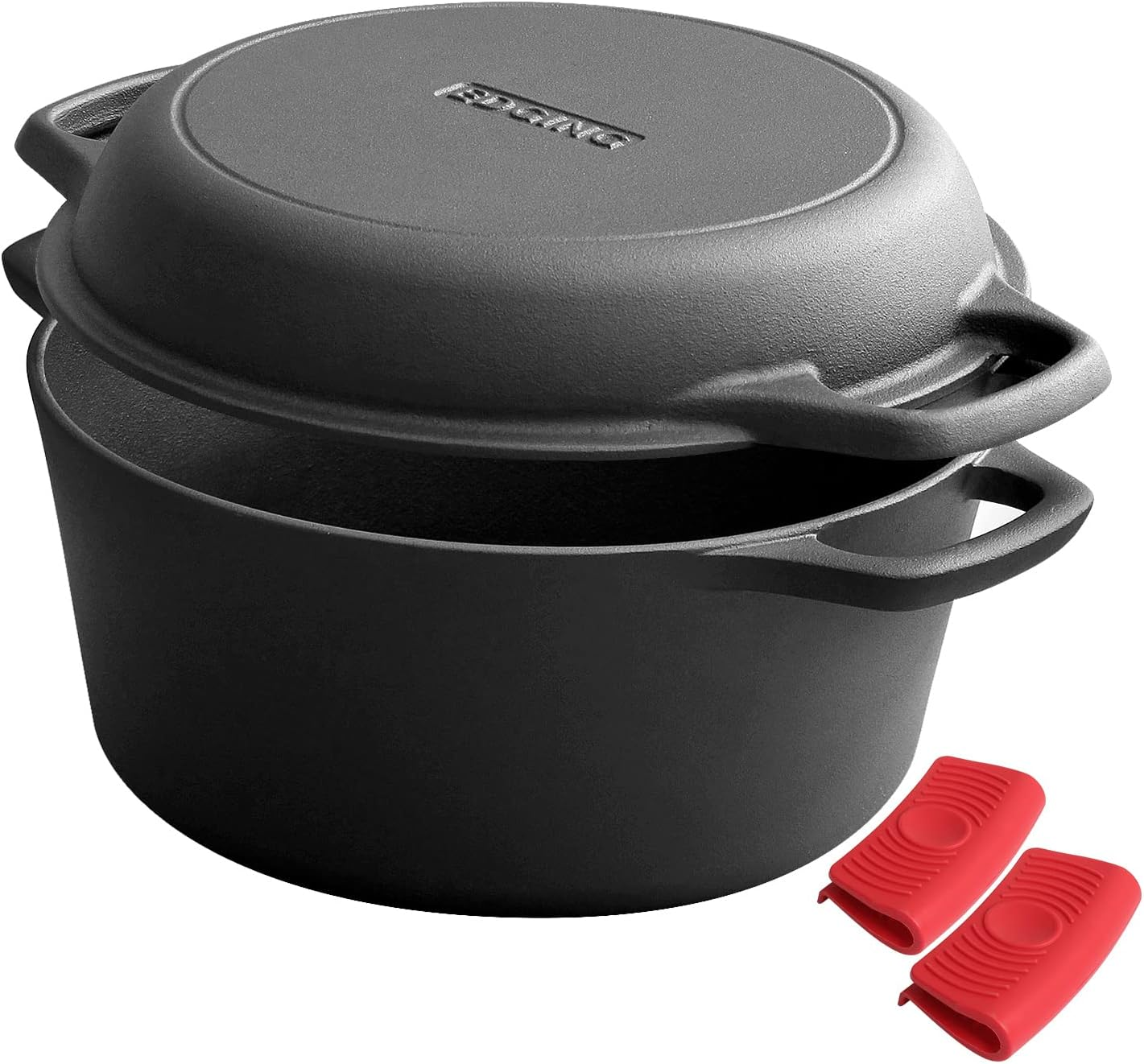 2 In 1 Pre Seasoned Cast Iron Dutch Oven Pot With Skillet Lid Cooking Pan Cast EBay