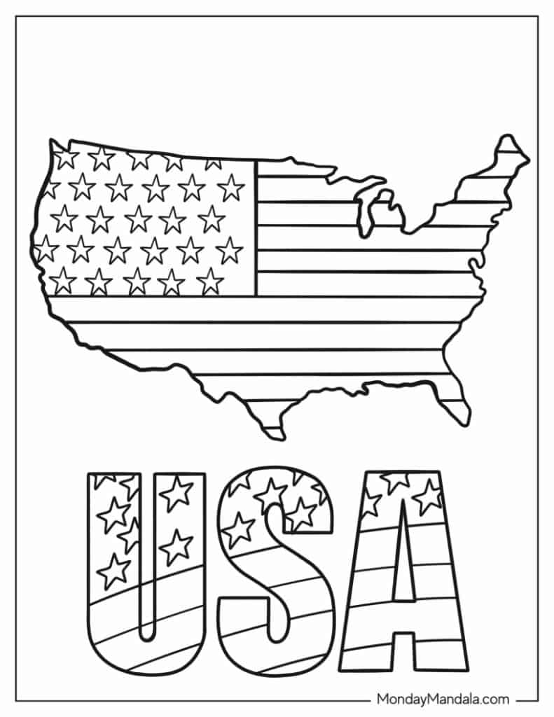 american flag colouring page