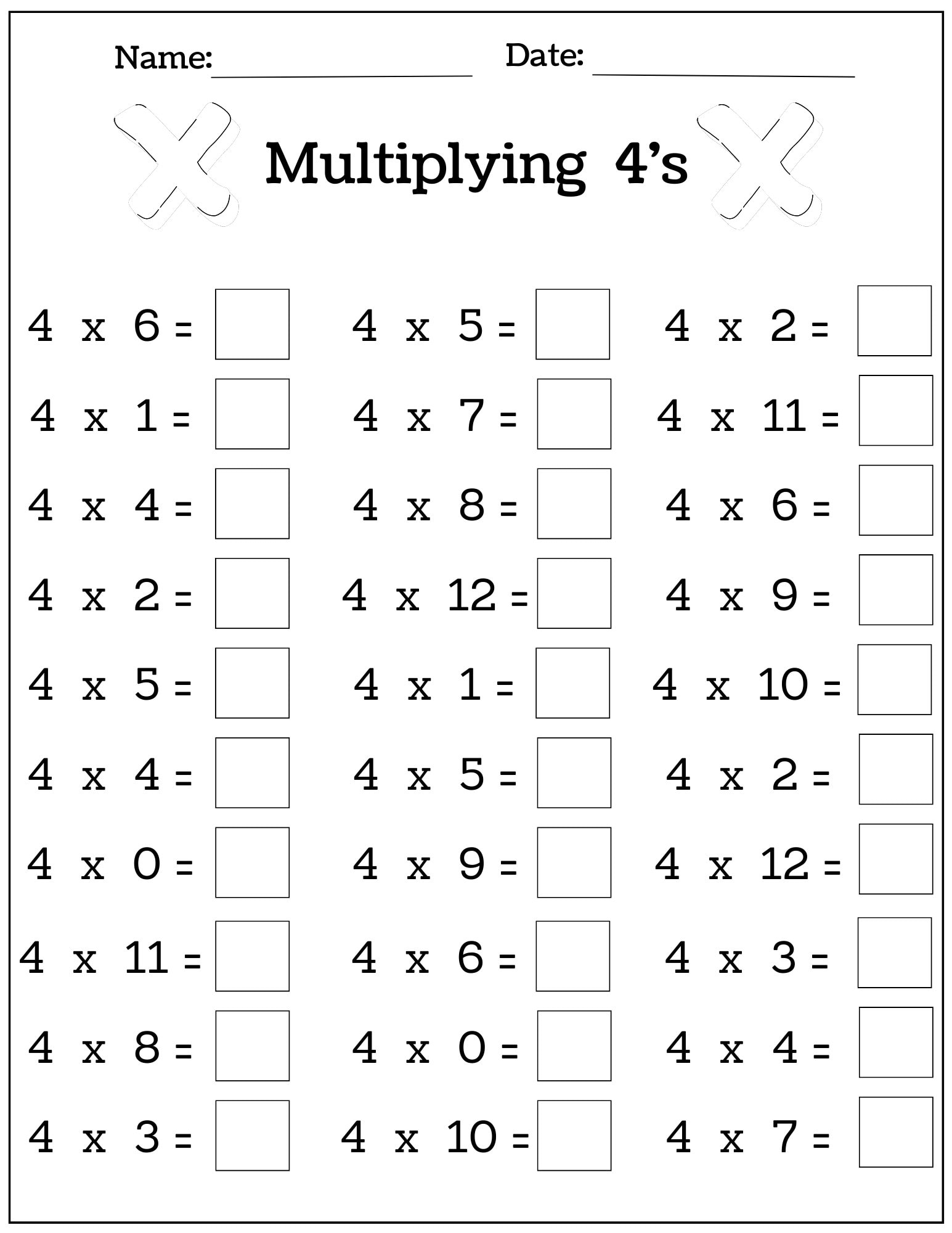 free multiplication facts worksheets
