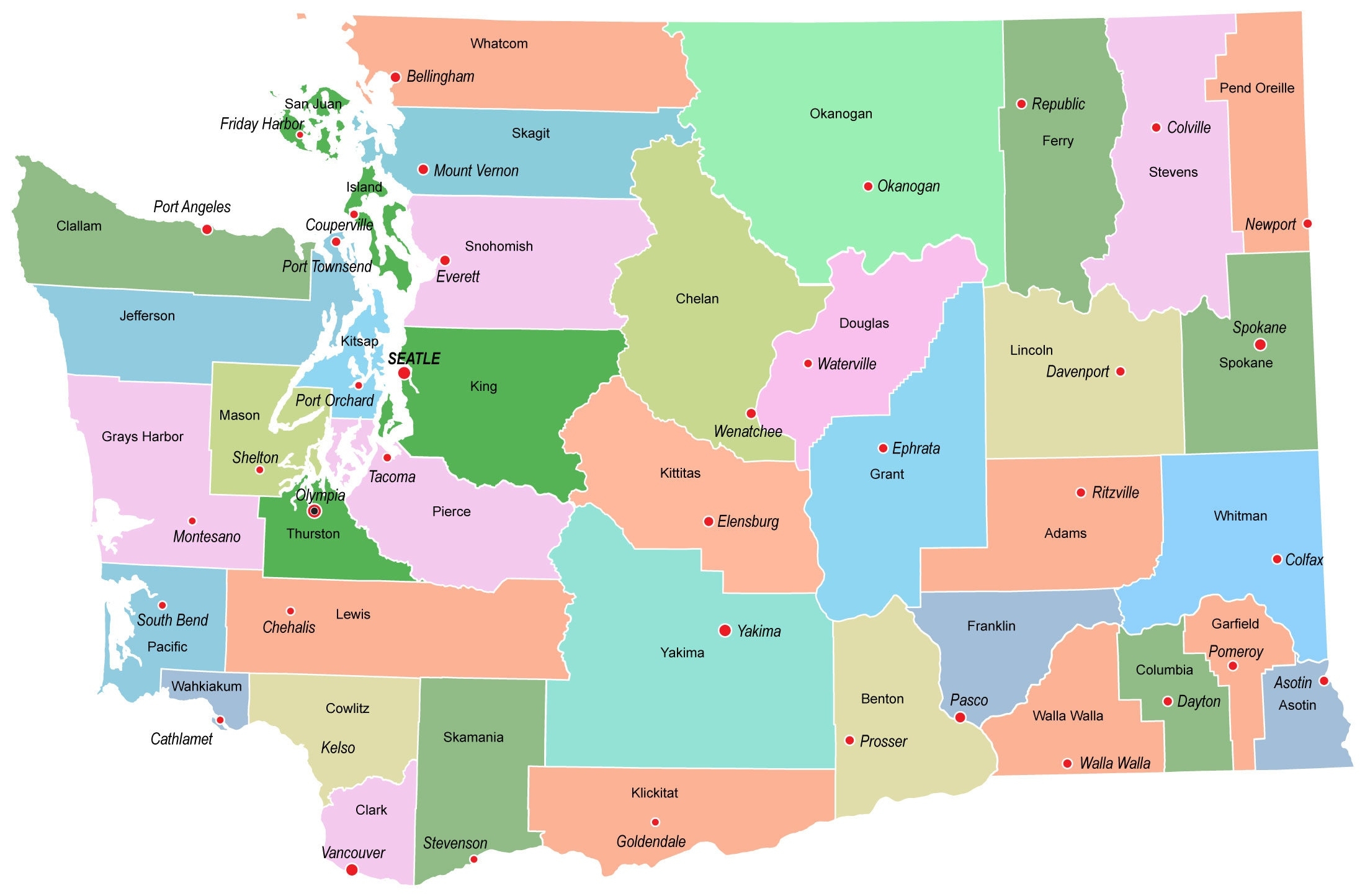 wa county map with cities