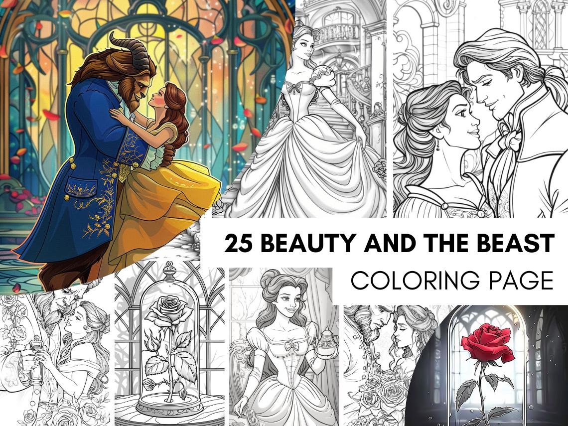 beauty and beast coloring pages