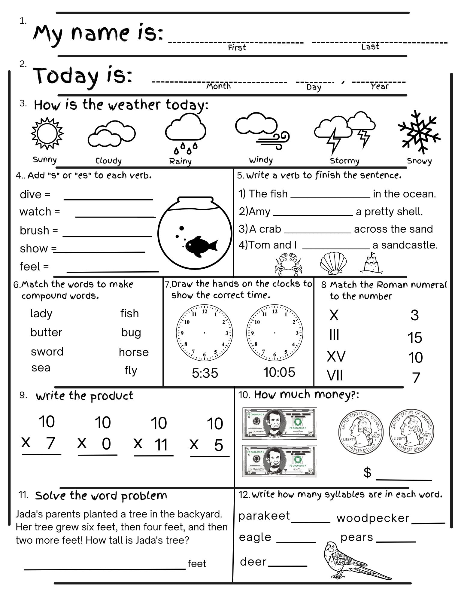 free worksheets for 2nd graders