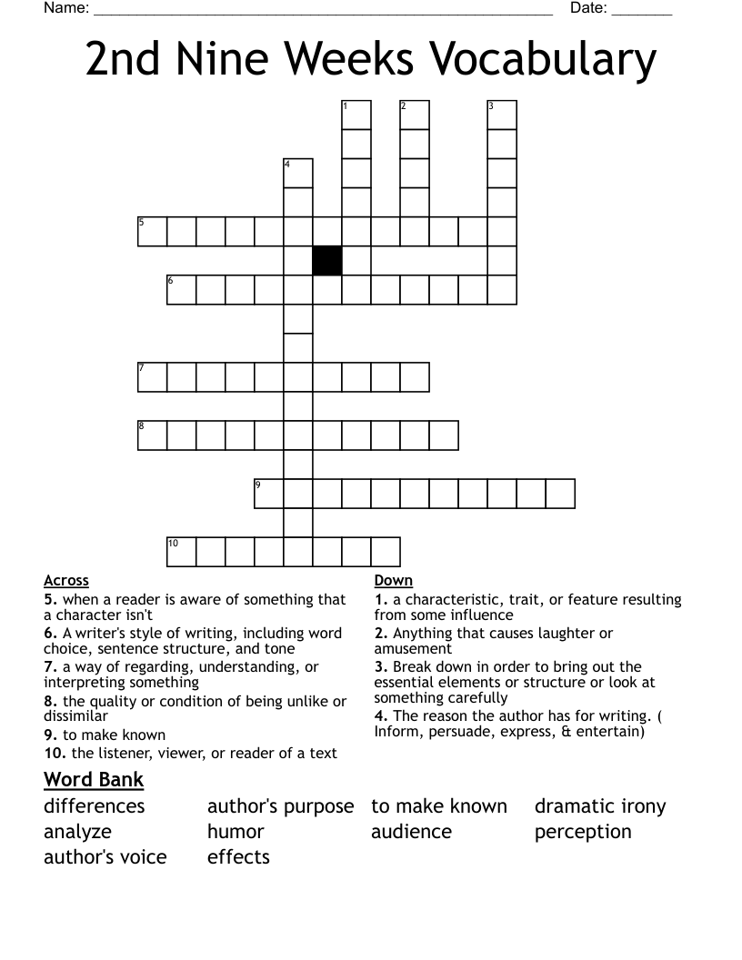 2nd Nine Weeks Vocabulary Crossword WordMint 2nd Nine Weeks Vocabulary Crossword WordMint