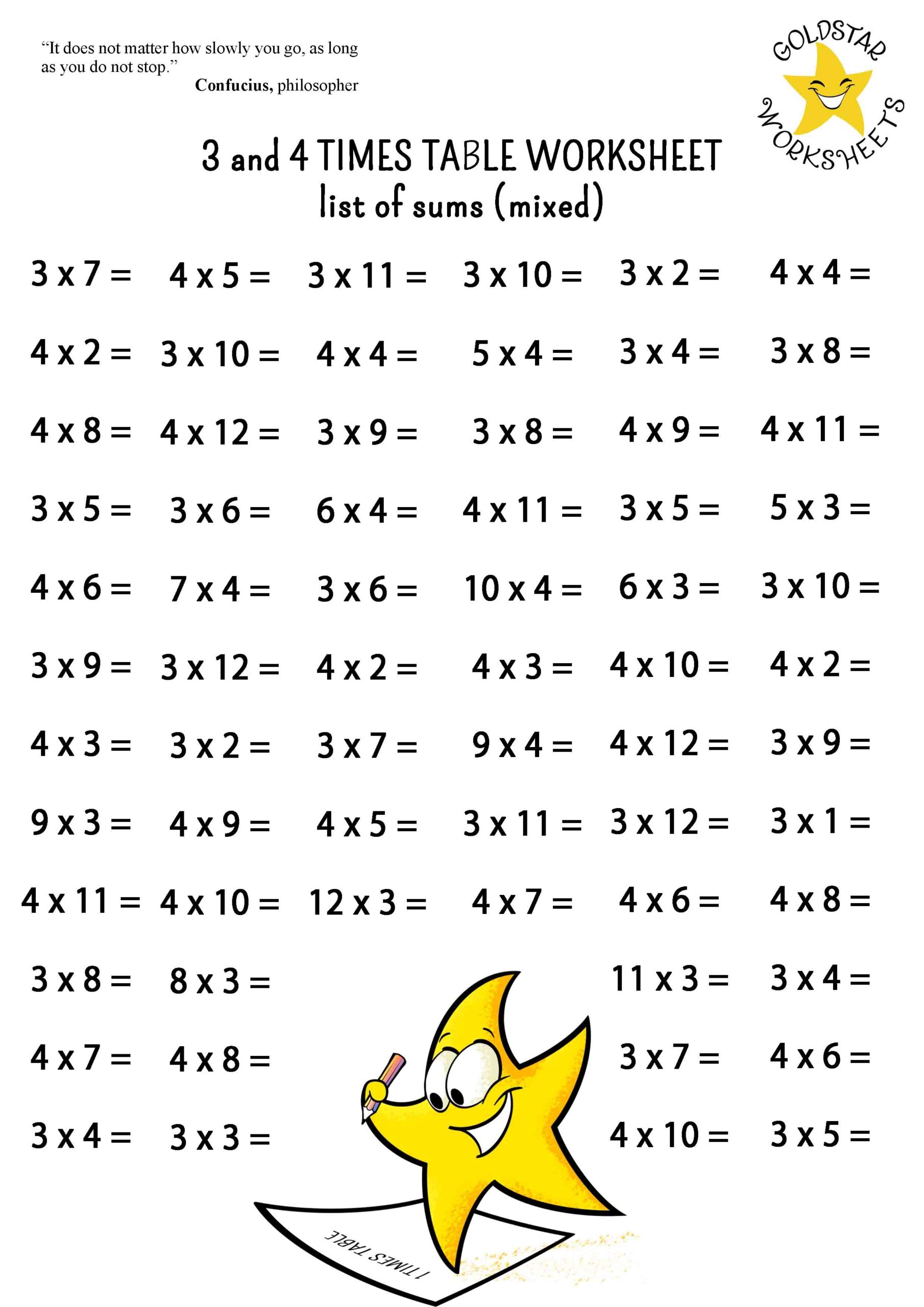 3 4 Times Tables On One Page Free Colorful Multiplication Sheets 3 4 Times Tables On One Page Free Colorful Multiplication Sheets