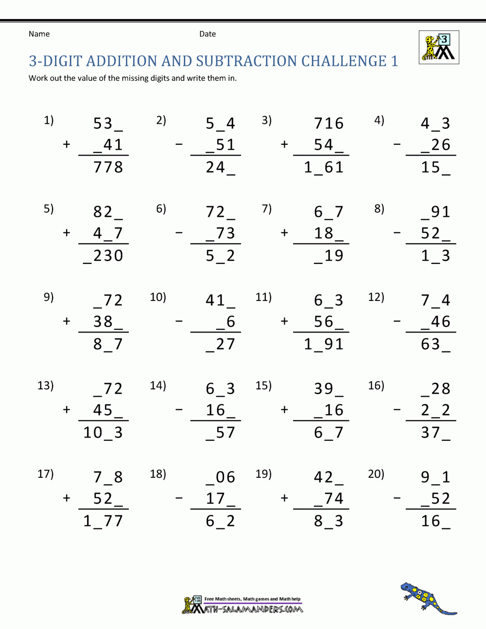 3 Digit Addition And Subtraction Worksheets 3 Digit Addition And Subtraction Worksheets