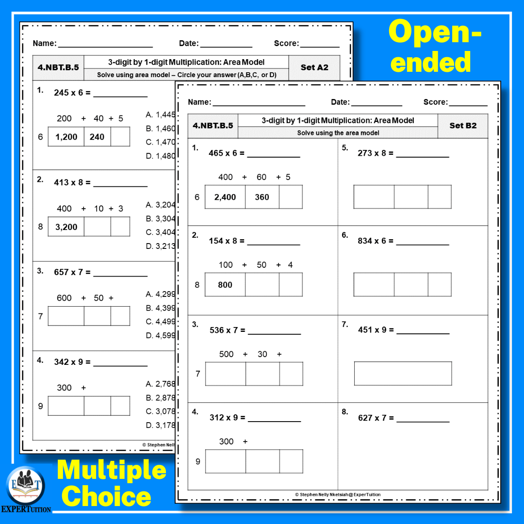 3 Digit By 1 Digit Area Model Multiplication Worksheets ExperTuition