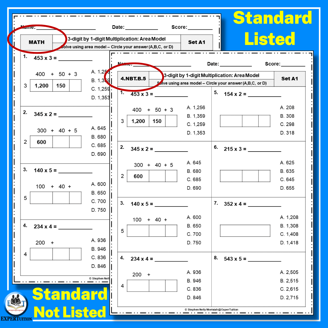 area model multiplication worksheets