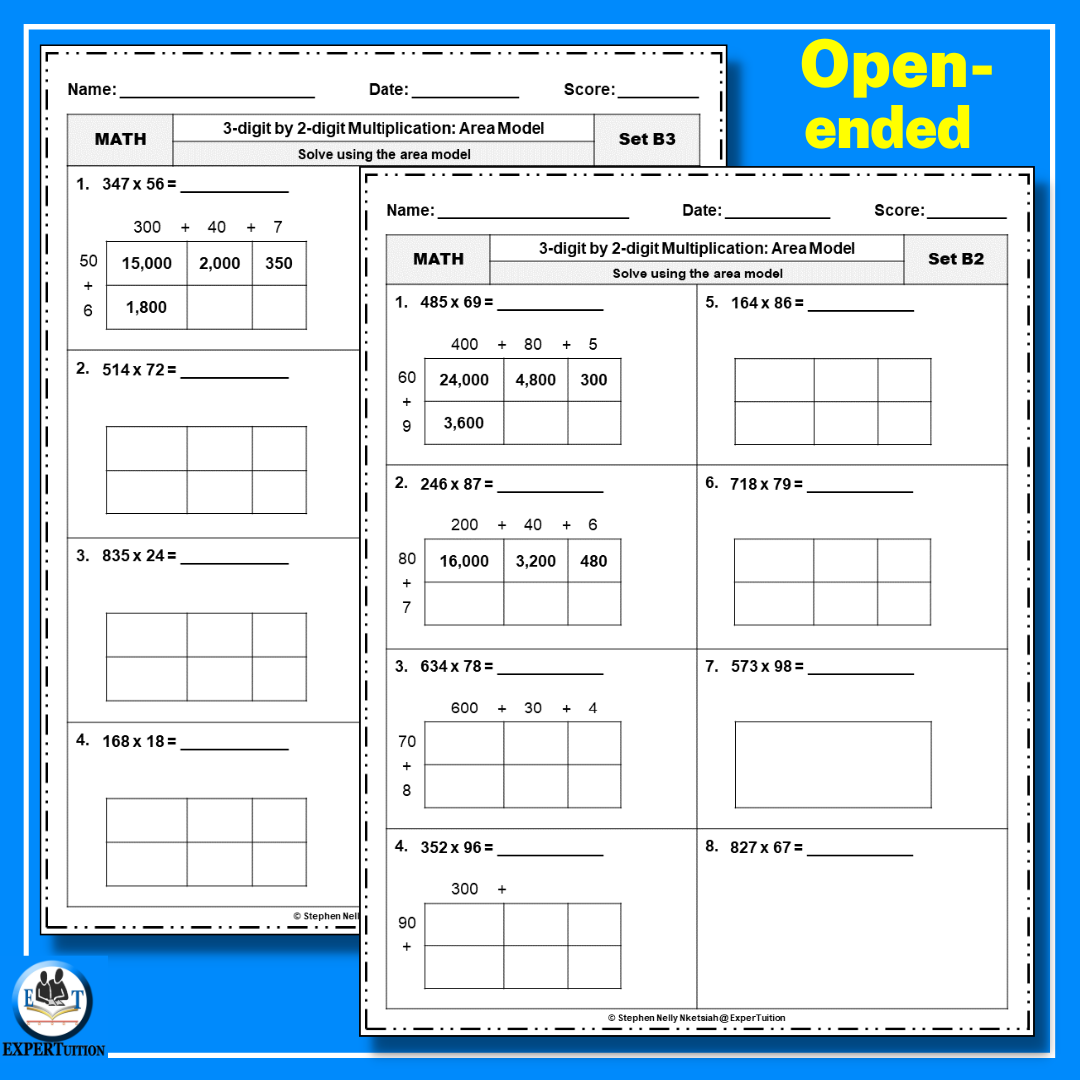 3 Digit By 2 Digit Area Model Multiplication Worksheets Made By Teachers