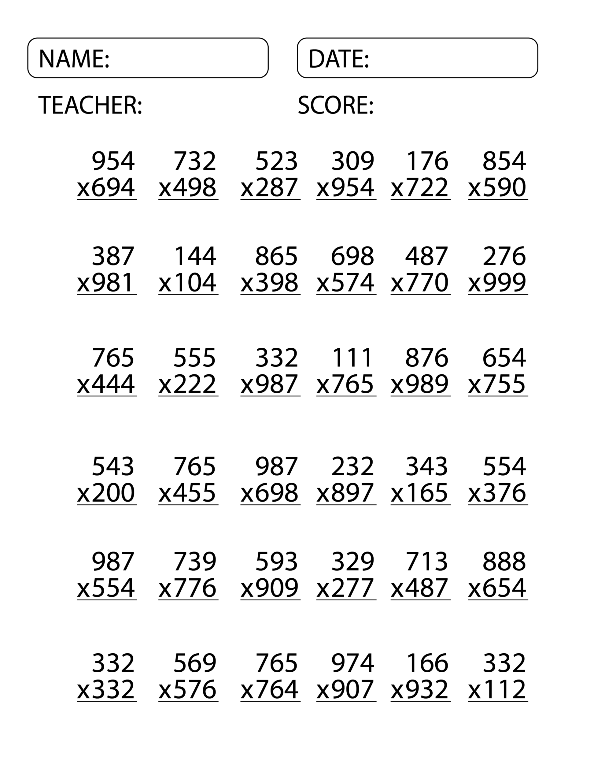 3 Digit By 3 Digit Multiplication Worksheets Exam Math Multiplication Made By Teachers 3 Digit By 3 Digit Multiplication Worksheets Exam Math Multiplication Made By Teachers