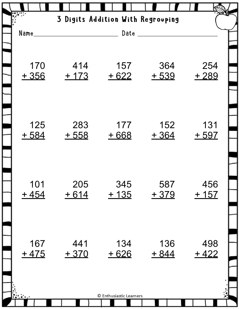 addition with renaming worksheets