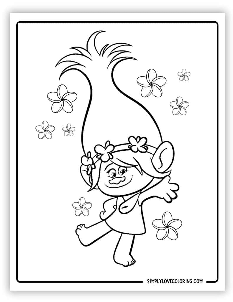 trolls movie colouring pages