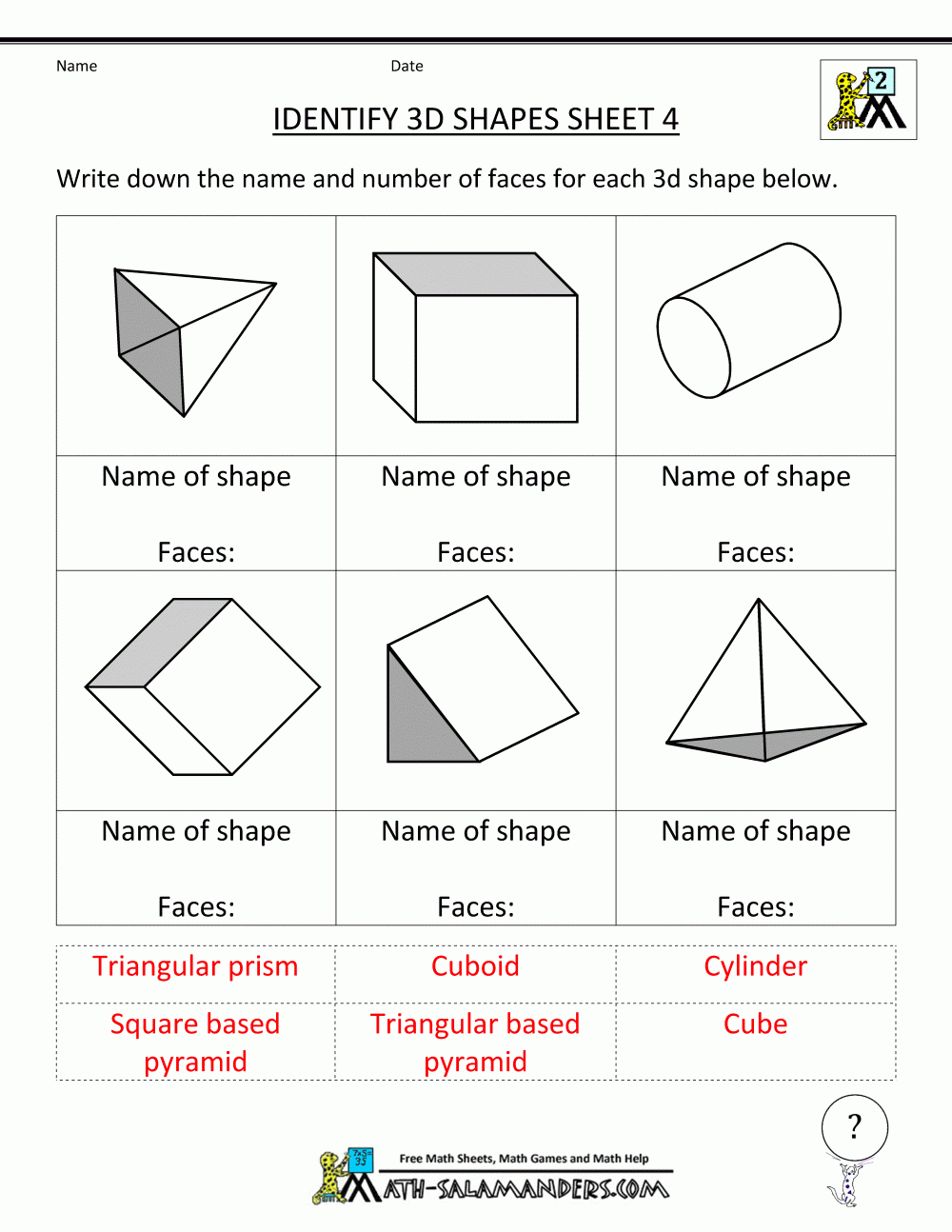 3d Shapes Worksheets