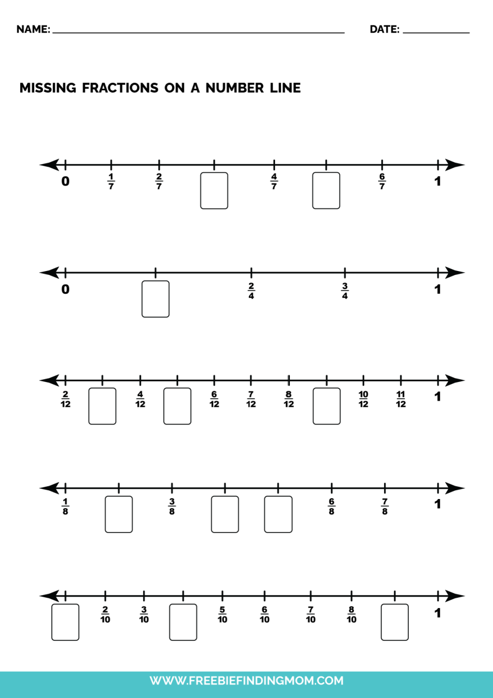 fractions on a number line worksheet