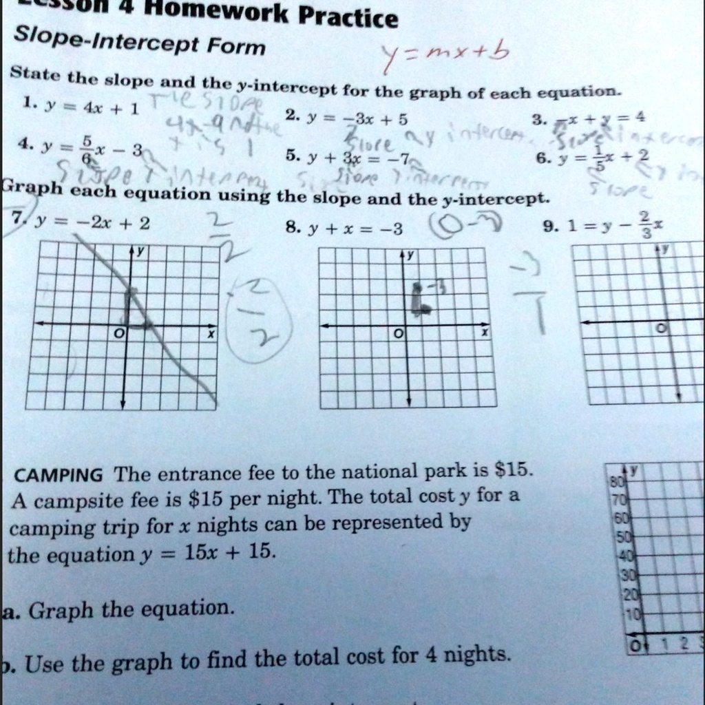 4 Homework Practice Slope Intercept Form Y mx b State The 4 Homework Practice Slope Intercept Form Y mx b State The