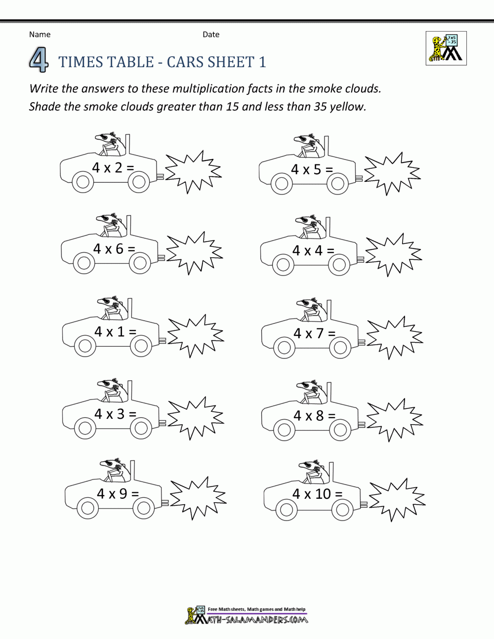 4 Times Table Worksheet Page 4 Times Table Worksheet Page