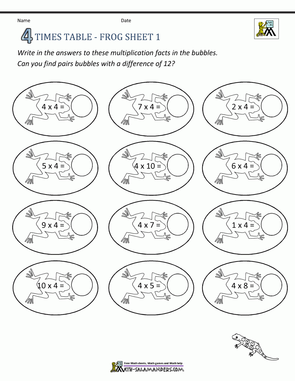 4 Times Table Worksheet Page