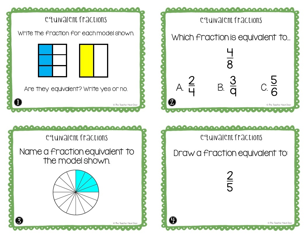 4th Grade Equivalent Fractions Task Cards Equivalent Fractions Center Game The Teacher Next Door
