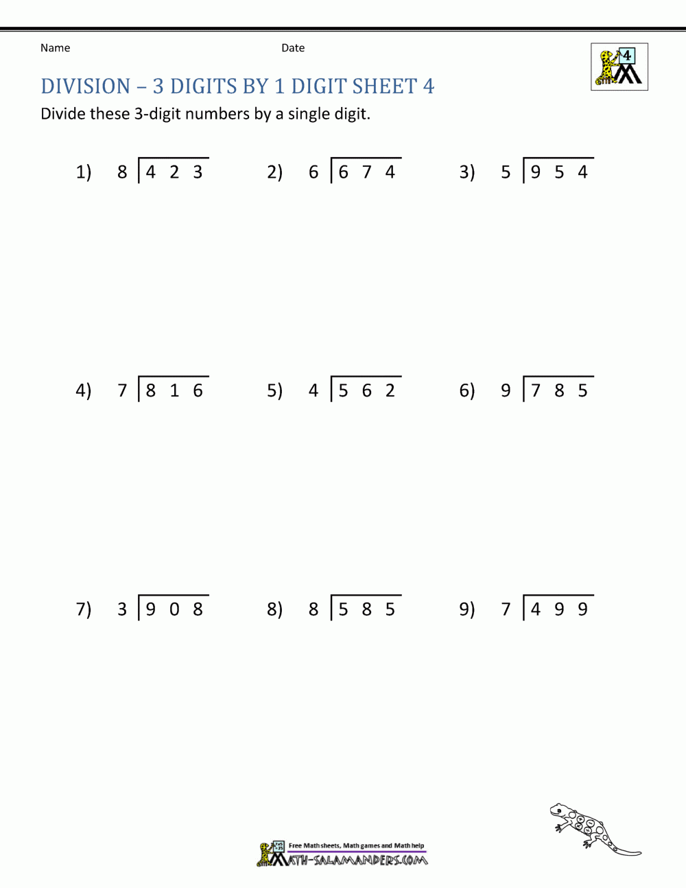 4th Grade Long Division Worksheets