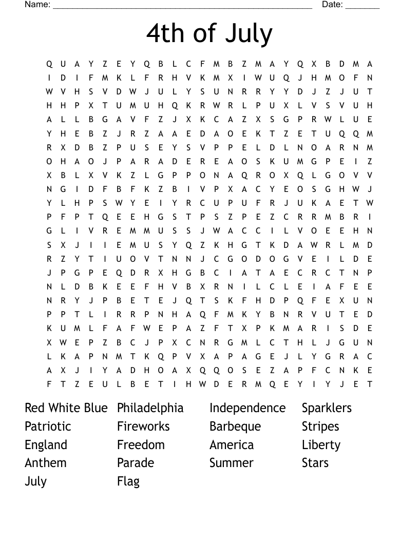 4th of july word search