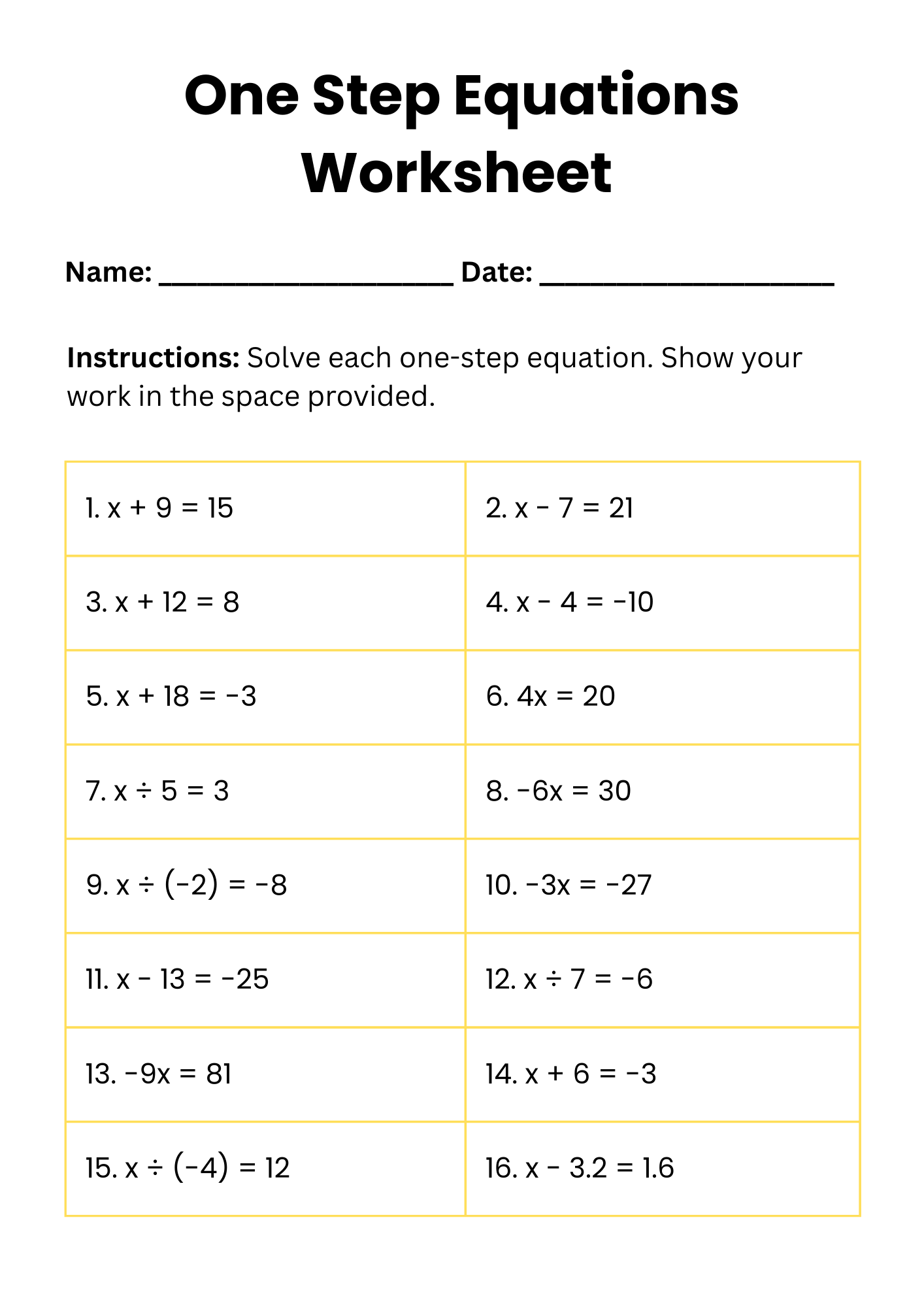 50 Free Printable One Step Equations Worksheet To Download In PDF 50 Free Printable One Step Equations Worksheet To Download In PDF