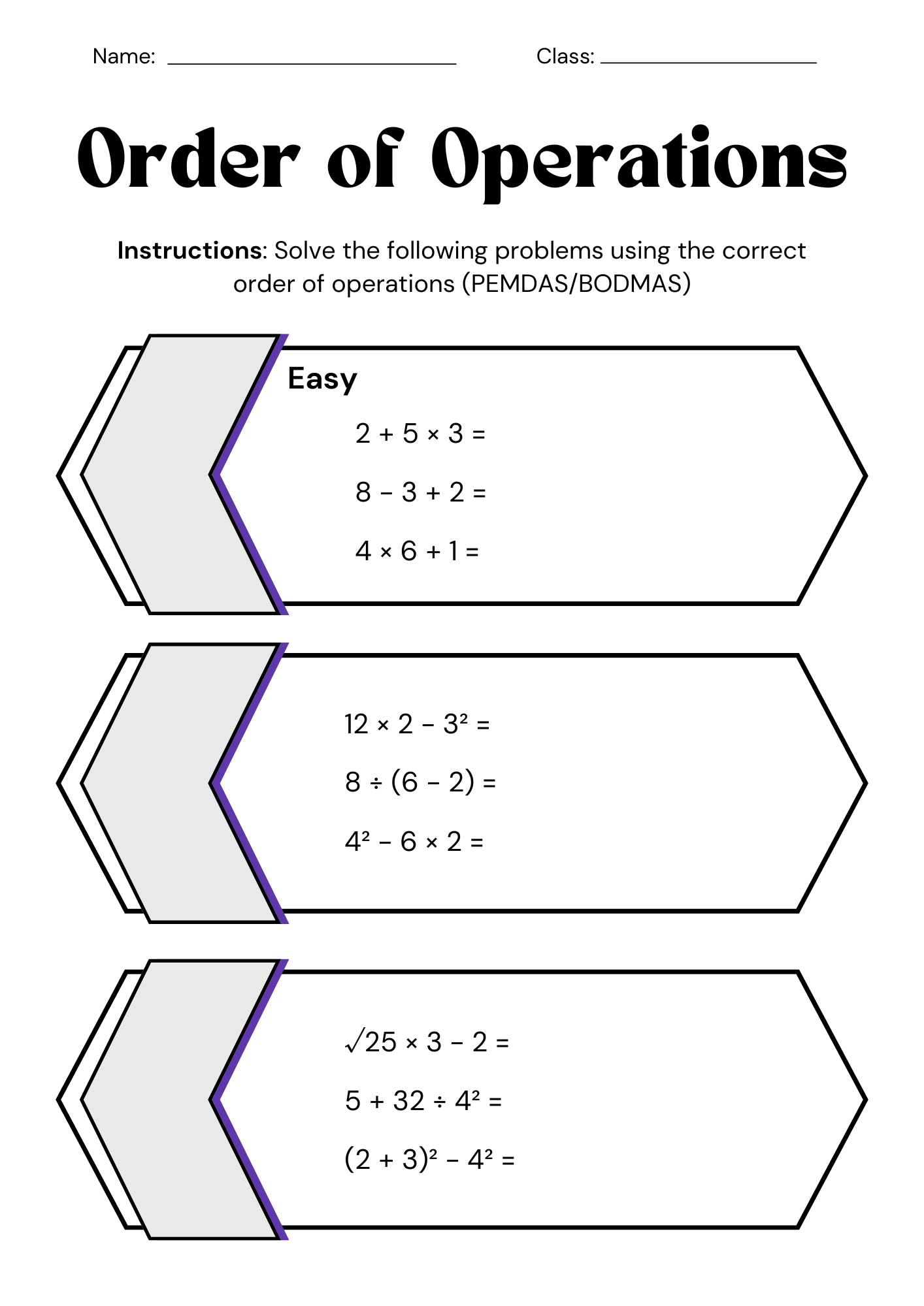 order of operations worksheet pdf