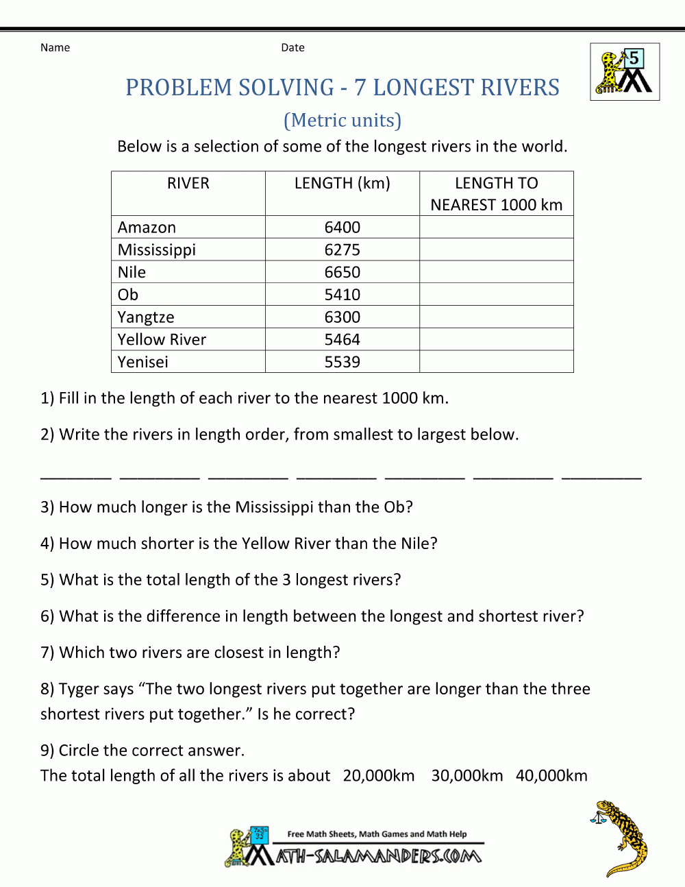 5th Grade Math Word Problems