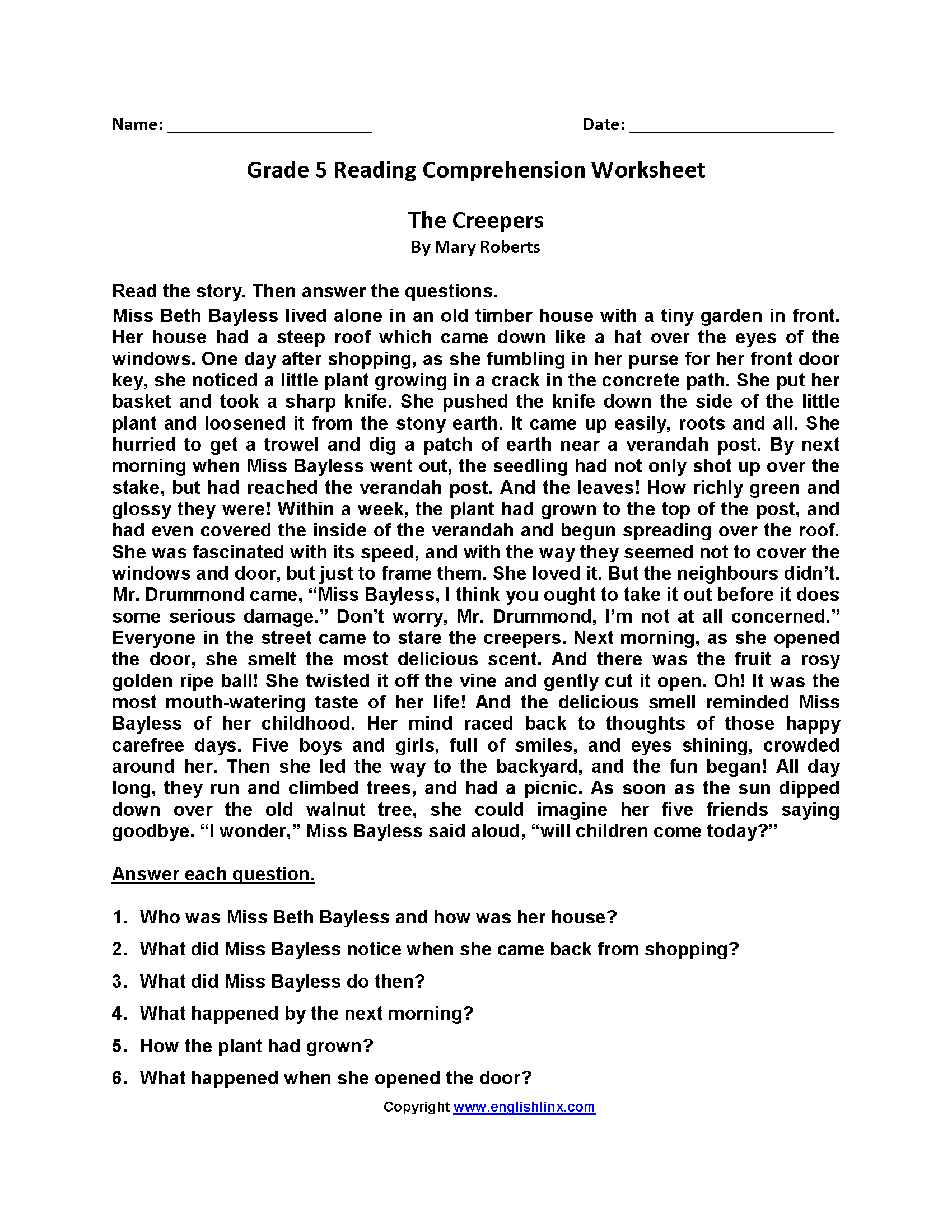 5th Grade Reading Comprehension Worksheets Free PDF 5th Grade Reading Comprehension Worksheets Free PDF