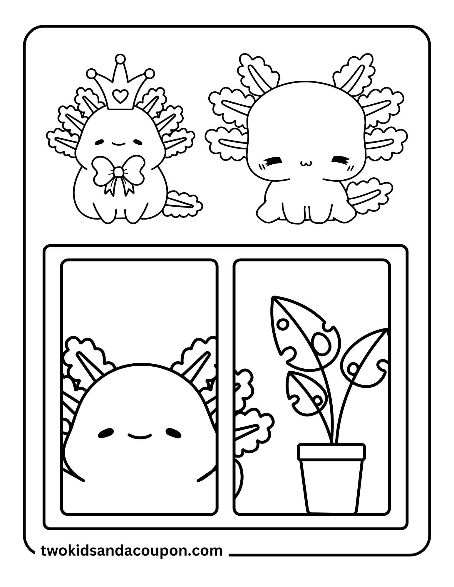 6 Cute Kawaii Axolotl Coloring Pages