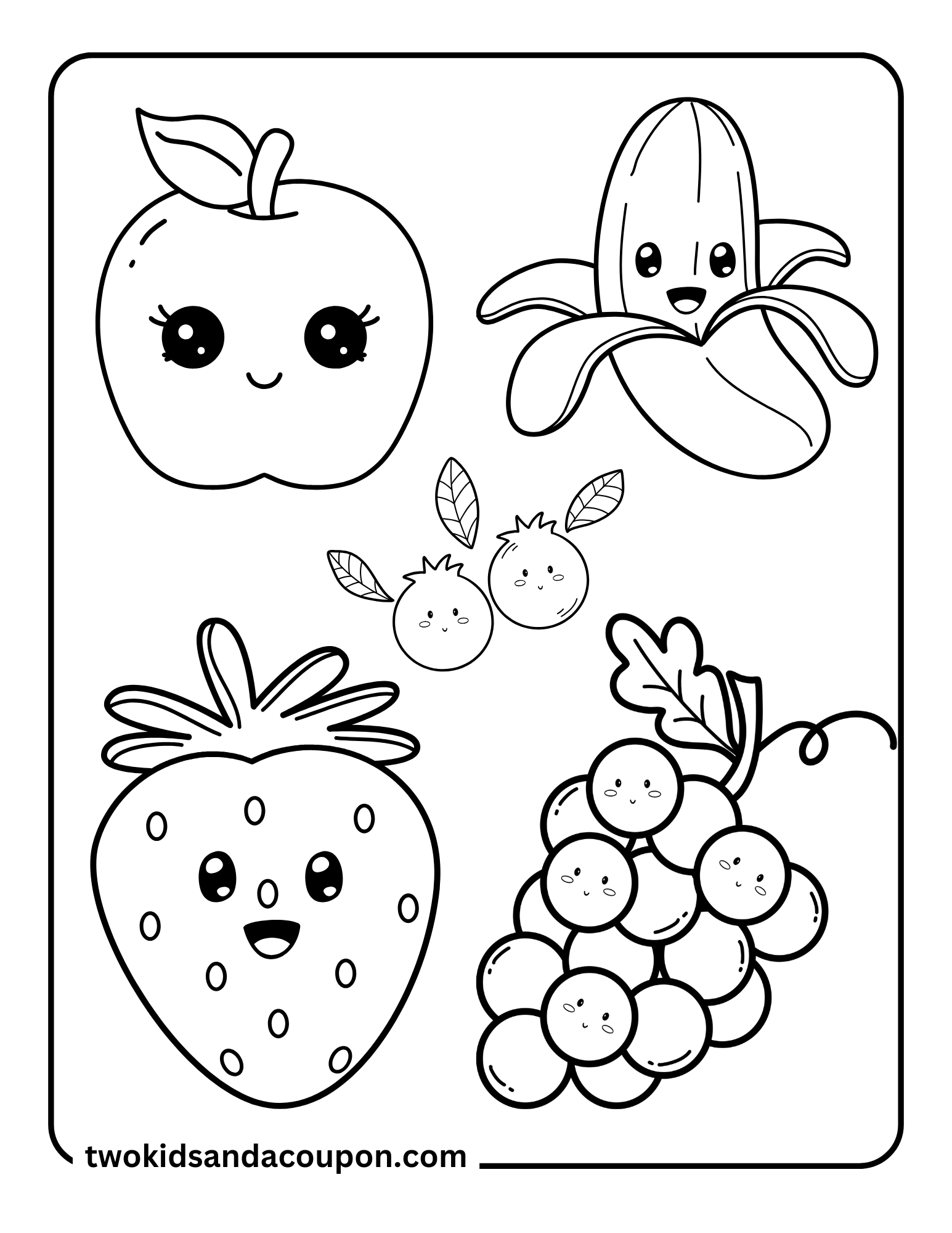 6 Cute Kawaii Fruit Coloring Pages