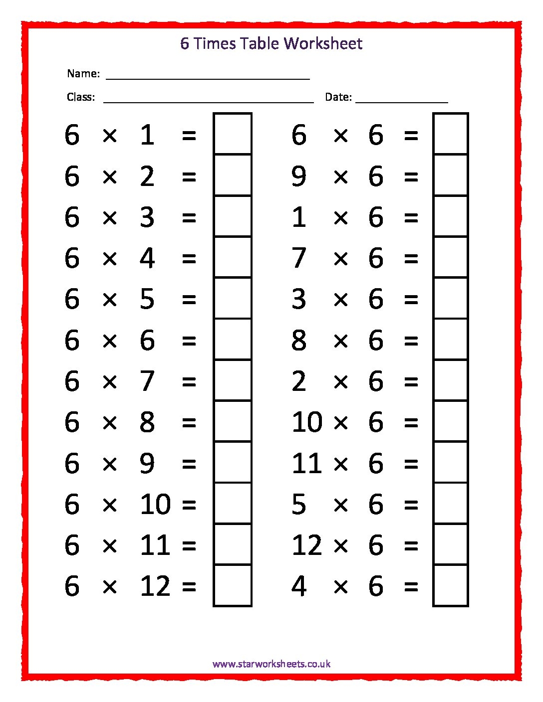 6 times table practice worksheet 6 times table practice worksheet