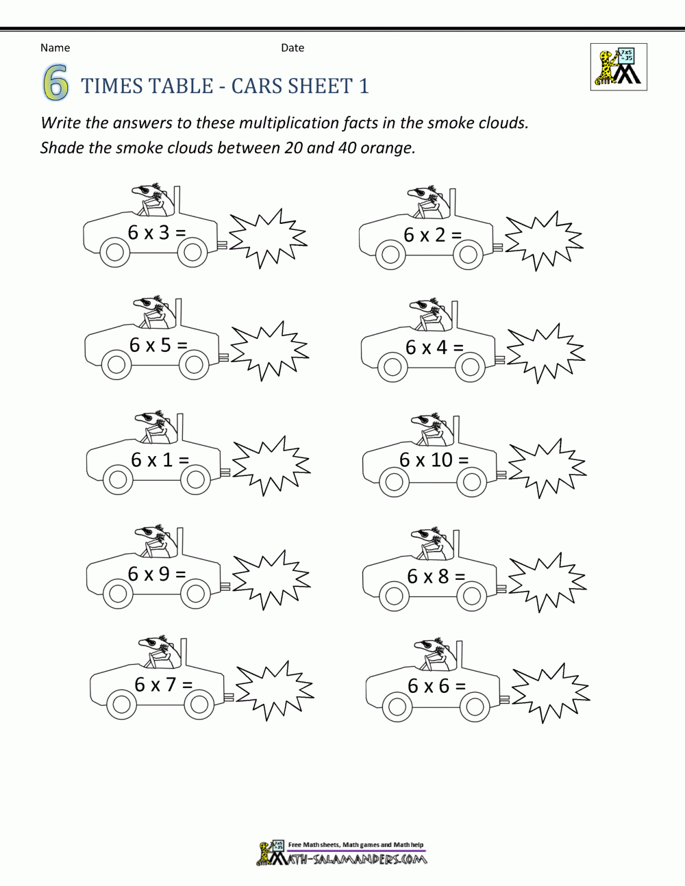 multiplication facts 6 worksheets