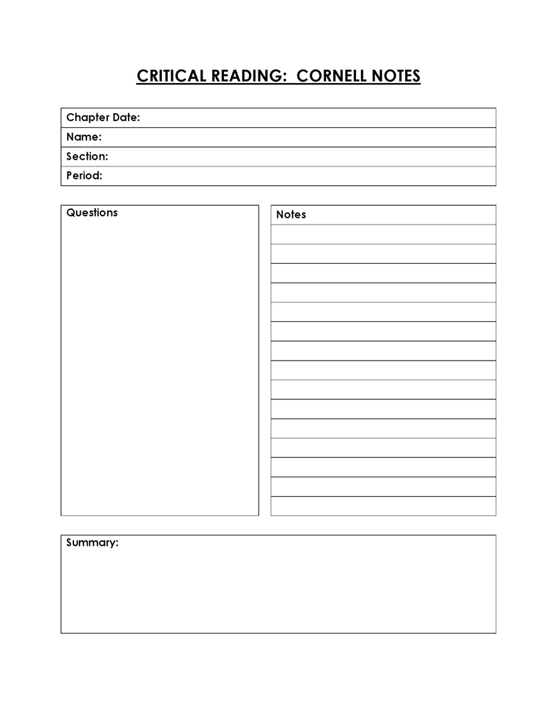 cornell notes template word cornell notes template word