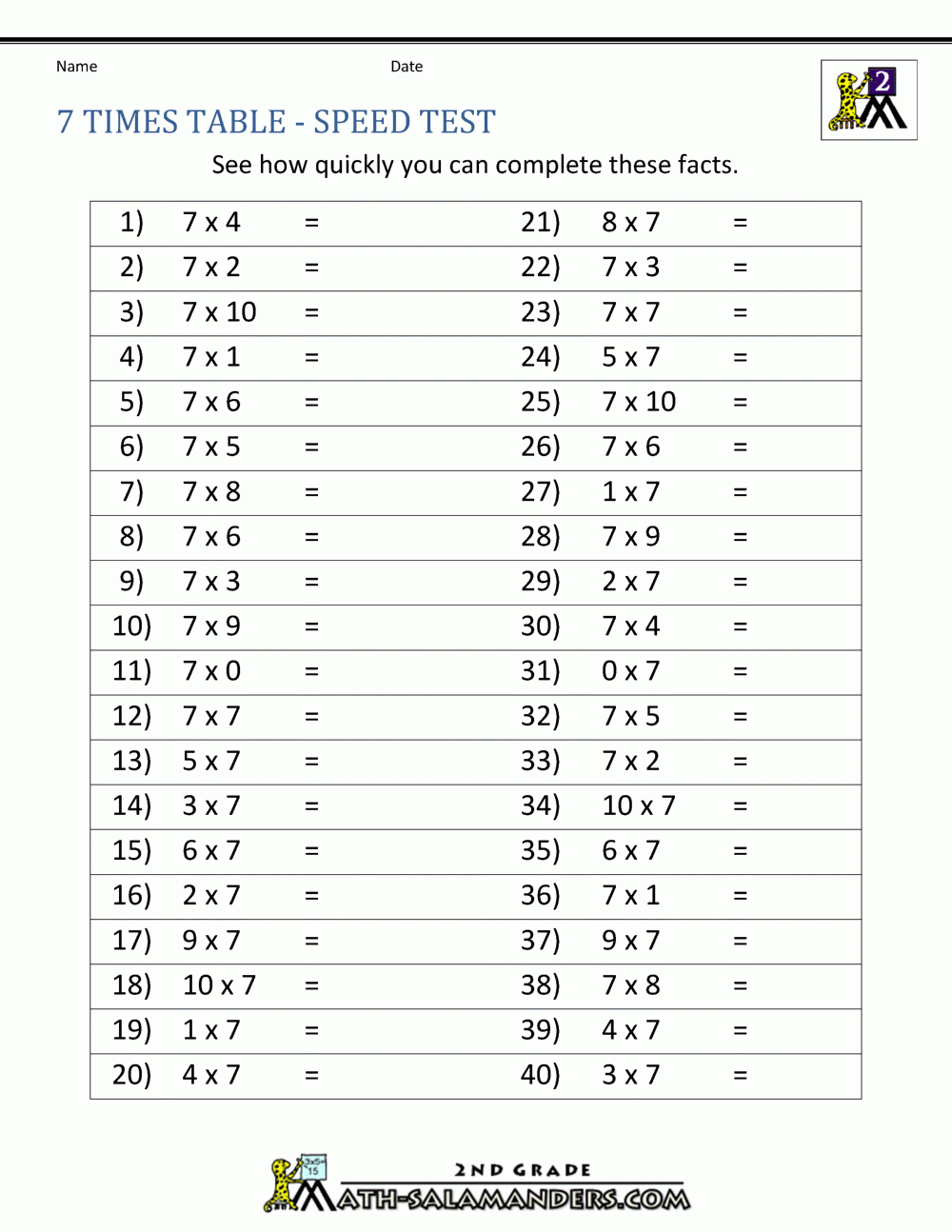 7 Times Table 7 Times Table