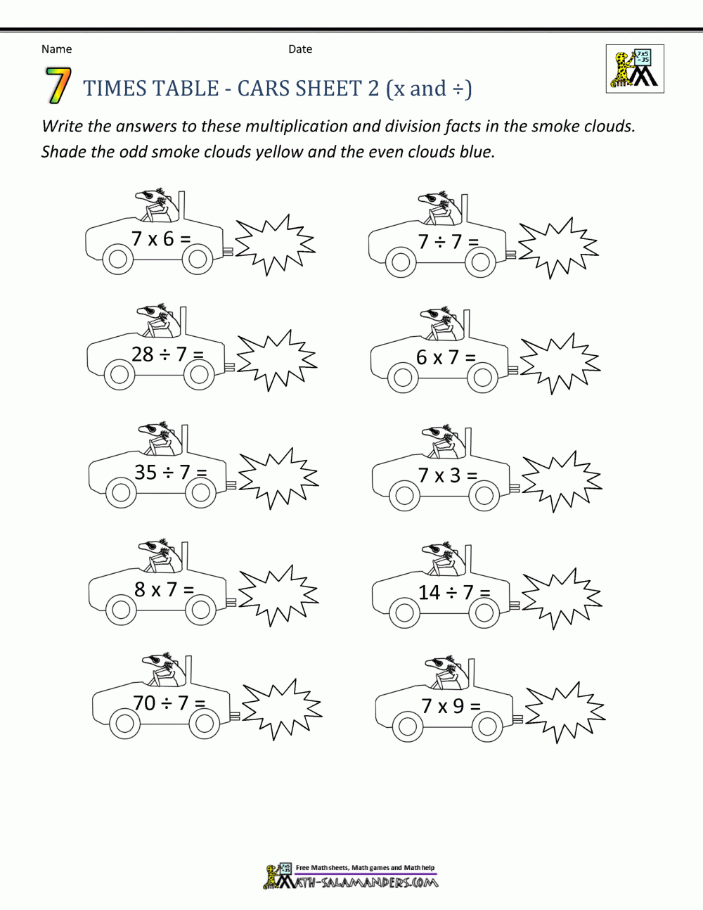 7 Times Table Worksheet Page